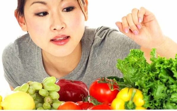 Japanese girl chooses the product for a diet